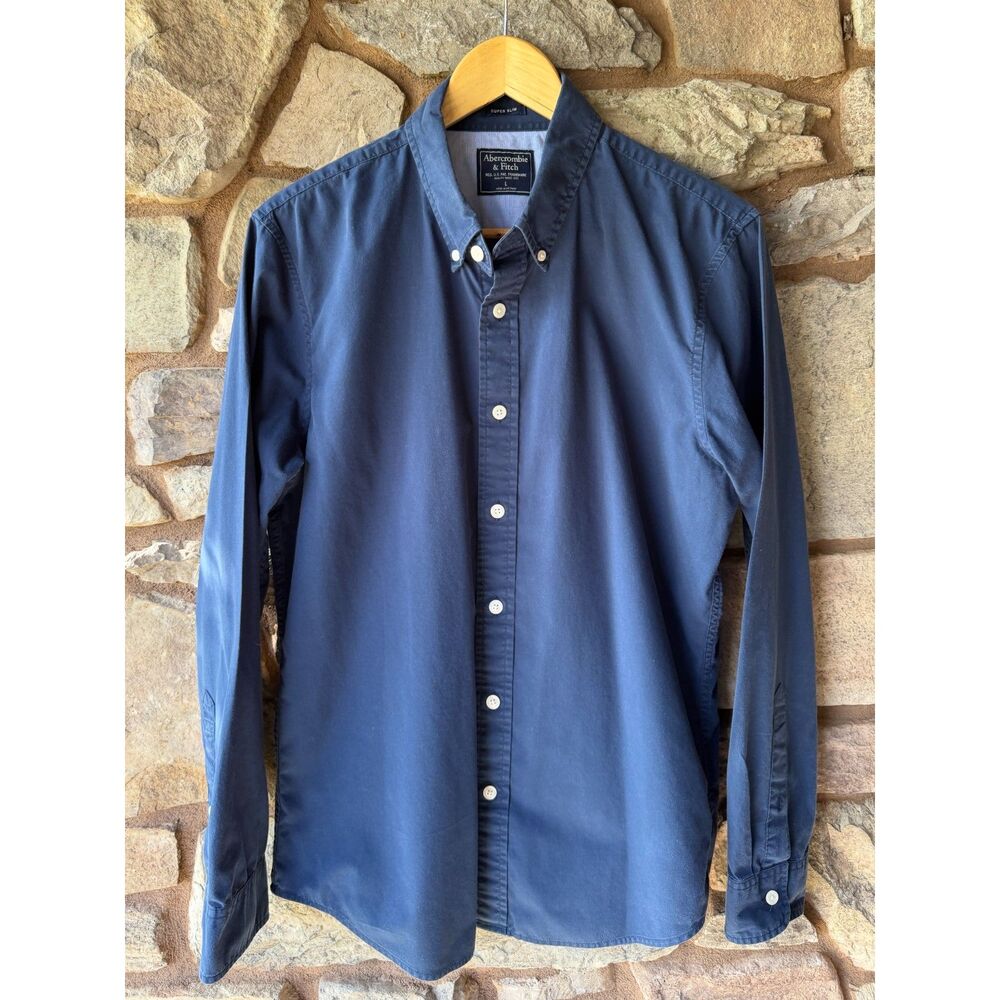 Abercrombie & Fitch Navy Blue Button Down Shirt Super Slim Men’s L